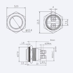 WD16H-G0 16mm Çıkık Yaylı Metal Buton - 2