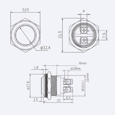 WD16H-G0 16mm Çıkık Yaylı Metal Buton - 2