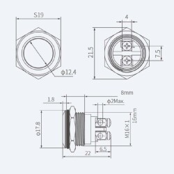 WD16H-P0 16mm Düz Yaylı Metal Buton - 2