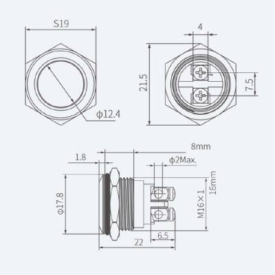 WD16H-P0 16mm Düz Yaylı Metal Buton - 2