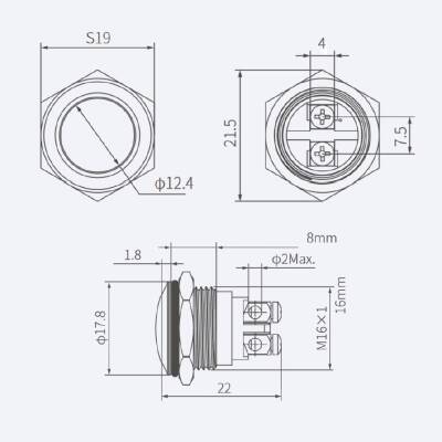 WD16H-Q0 16mm Ball Head Momentary Metal Button - 2