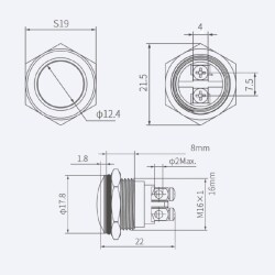WD16H-Q0 16mm Bombeli Yaylı Metal Buton - 2