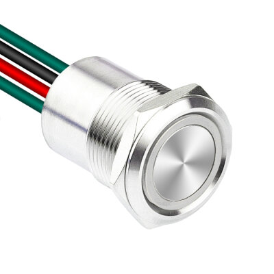 WD19D1-P2-E 19mm Flat Spring Illuminated Metal Button with Cable - White - 1