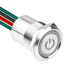 WD19D1-P2Z-EC 19mm Straight Key Illuminated Metal Button with Power Cable - White 