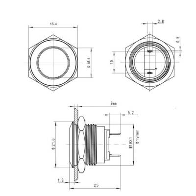 WD19H-P1 19mm Düz Yaylı Metal Buton - 2