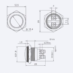 WD19H-Q0 19mm Ball Head Momentary Metal Button - 2