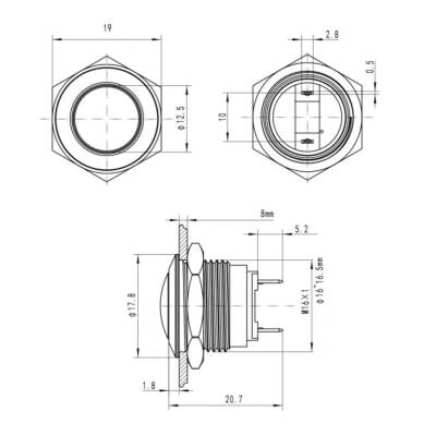 WD19H-Q1 19mm Ball Head Momentary Metal Button - 3