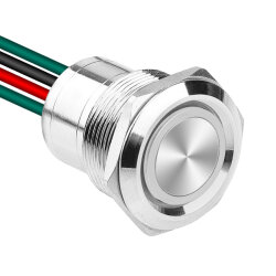 WD22D1-P2-E 22mm Düz Yaylı Işıklı Kablolu Metal Buton - Beyaz 