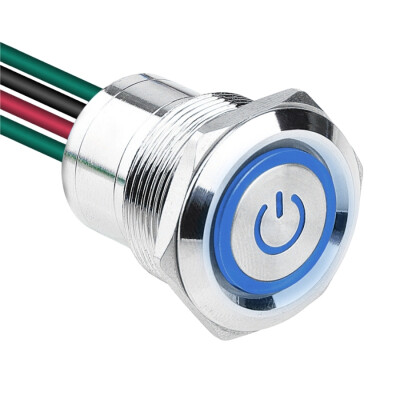 WD22D1-P2-EC 22mm Düz Yaylı Işıklı Power Kablolu Metal Buton - Mavi - 1