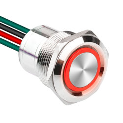 WD22D1-P2Z-E 22mm Düz Anahtarlı Işıklı Kablolu Metal Buton - Kırmızı 