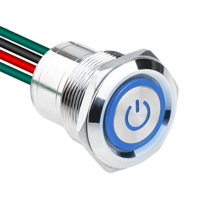 WD22D1-P2Z-EC 22mm Straight Key Illuminated Metal Button with Power Cable - Blue - 1