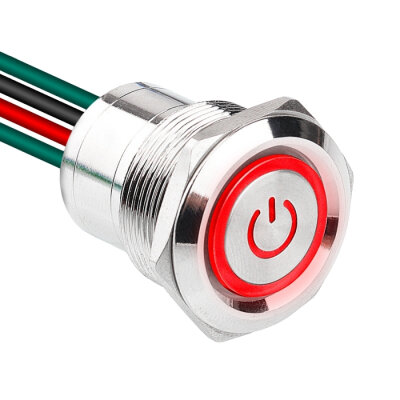 WD22D1-P2Z-EC 22mm Straight Key Illuminated Metal Push Button with Power Cable - Red - 1