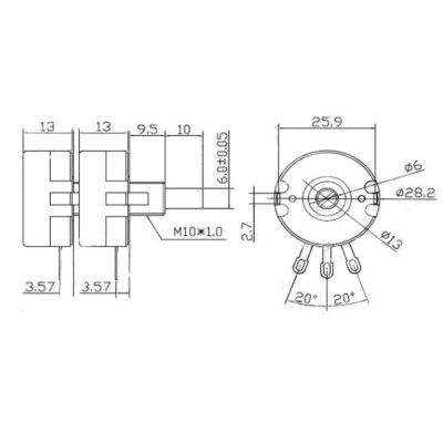 WTH118-2W Double 22K 2W Single Turn Potentiometer - 4