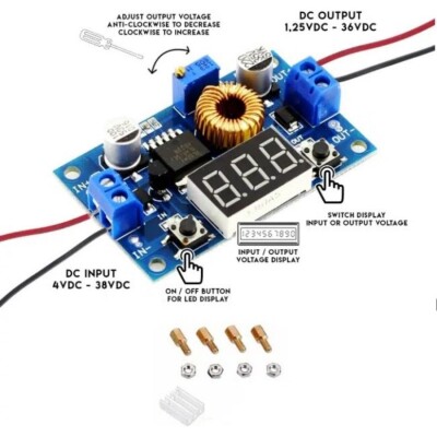 XL4015 5A Adjustable Voltage Reducer Module with Digital Display - 3